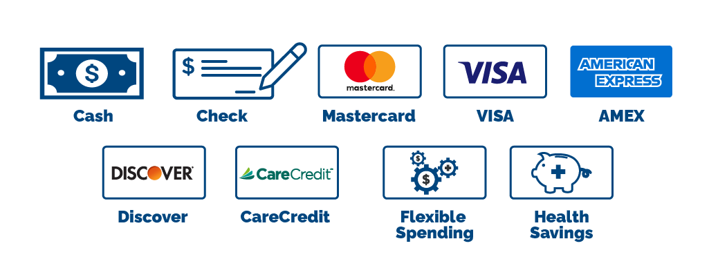 A series of imagesed depicting cards and methods which are accepted as payment for dental work.